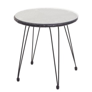 Anthrazit Beistelltisch aus Poly-Rattan mit Glasplatte, Teil der 3-teiligen MCW Garnitur.