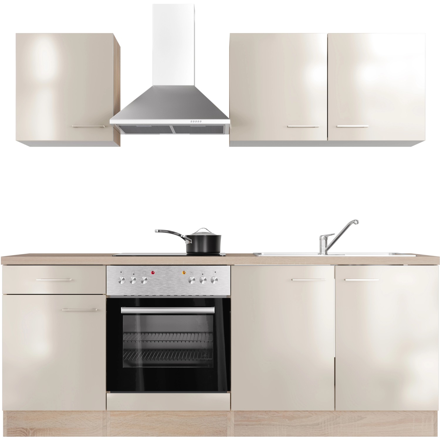 Flex-Well Küchenzeile Orlando, 210 cm, Kaschmir Glanz/Sonoma Eiche, mit E-Geräten.