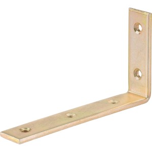 Gelb verzinkter Konstruktionswinkel, 80x150x25 mm, mit Löchern für Schrauben.