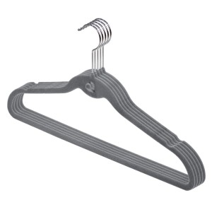 Domopak Living Kleiderbügel, 5er Set, Grau, beflockt mit Hosensteg.