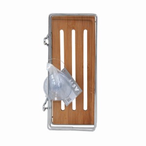 MSV Duschregal Joy, 26,5 cm, braun-silber, mit Bambus und Saugnäpfen für die Dusche.
