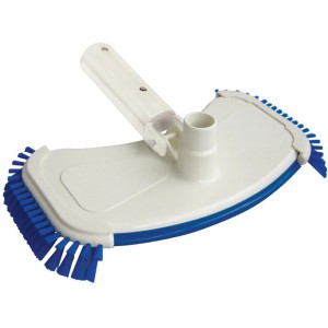 Bodenbürste aus dem Karibu Pool Reinigungsset groß, mit blauen Borsten und weißem Gehäuse.
