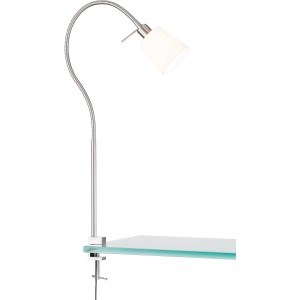 Fischer & Honsel Klemmleuchte Jam, 1-flammig, Nickel/Weiß, mit flexiblem Arm und Stoffschirm.