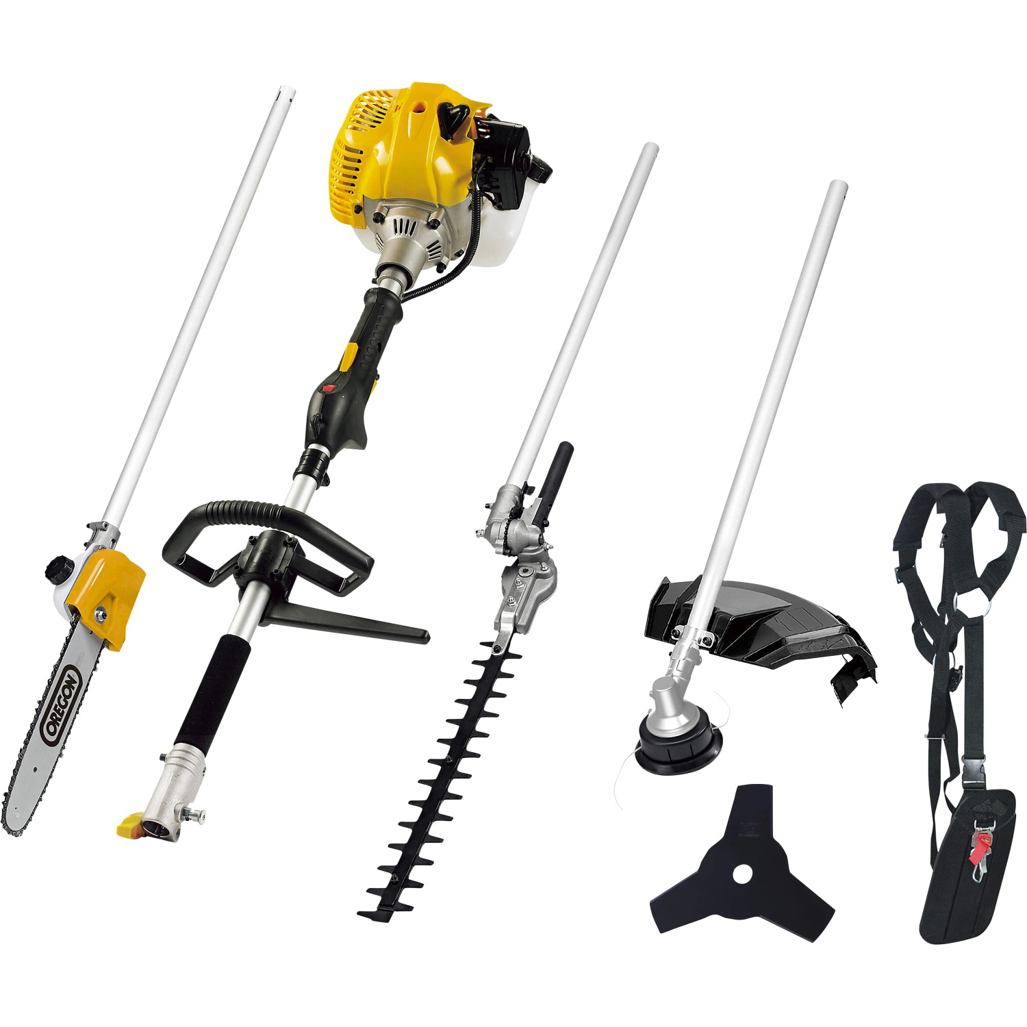 Texas Multi-Maschine BCU33M 4 in 1 Set mit Kettensäge, Heckenschere, Trimmer und Tragegurt.