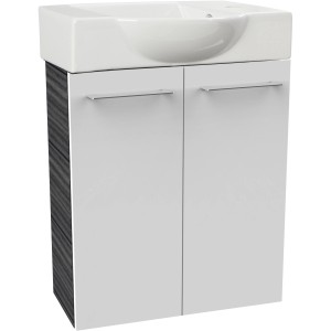 Fackelmann Waschbeckenunterschrank SBC Dark Oak, 52 cm breit, mit weißen Fronten und Softclose.