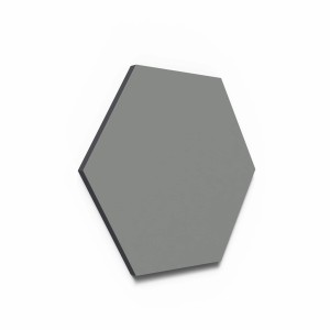 Graues Designpaneel in Hexagonform, Lino Ash Clear, MDF, 25x25 cm, für Akustik.
