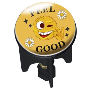 Wenko Abfluss-Stopfen Twinkle gelb-schwarz mit Smiley-Motiv für Waschbecken