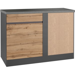 Held Möbel Küchen-Eckschrank Turin, 120 cm, Wotaneiche/Graphit, mit Drehtür und Ablagefächern.