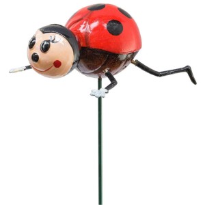 Deko-Gartenstecker Marienkäfer, 45 cm hoch, aus Kunststoff für Garten, Beet, Balkon und Terrasse.