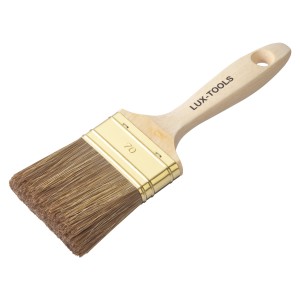LUX Flachpinsel Lasur, 70 mm Borstenbreite, mit Holzgriff und Aufhängeloch.