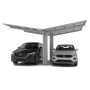 Ximax Carport Linea-60 Y-Ausführung im Edelstahl-Look mit zwei parkenden Autos.