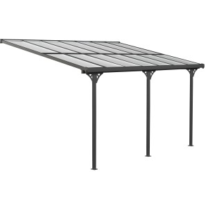 Schwarzes Westmann Terrassendach aus Aluminium mit Doppelstegplatten, 435x300 cm.