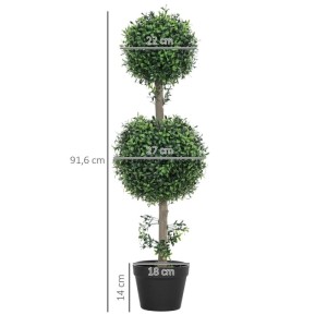 HOMCOM Künstlicher Buchsbaum, 91,6 cm, mit zwei grünen Kugeln in schwarzem Topf. Hausbaum für Garten & Haus.
