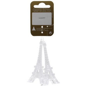 2 transparente Deko-Eifeltürme aus Kunststoff zum Aufhängen, 3x8cm, als Baumbehang.