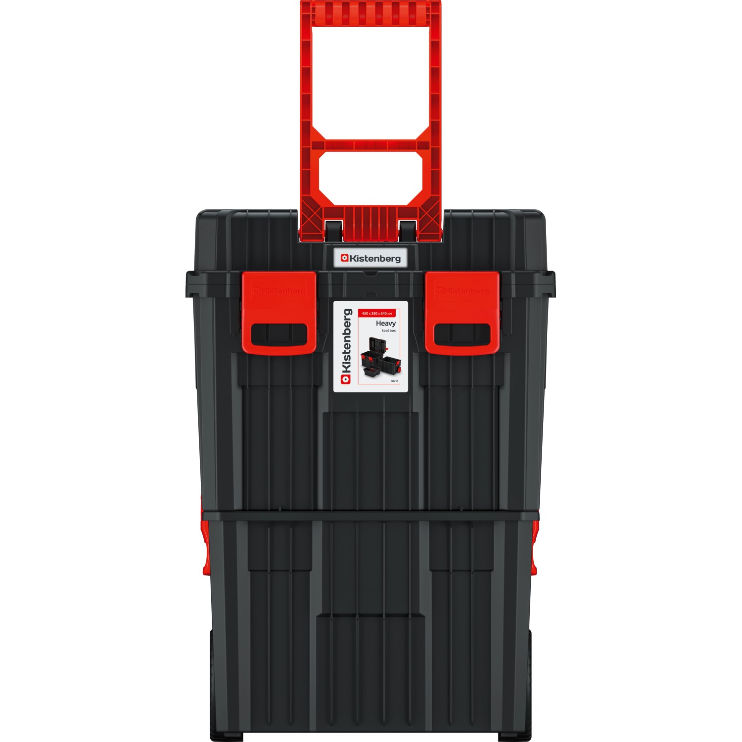 Kistenberg HEAVY Werkzeugtrolley 2 in 1, schwarz/rot, mit Rollen und ausziehbarem Griff.