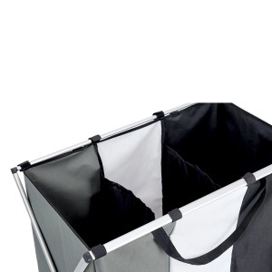 Wäschesortierer 3-fach in Schwarz-Grau-Weiß mit Aluminiumrahmen, 64x57x40cm. Praktischer Wäschekorb für die Vorsortierung.