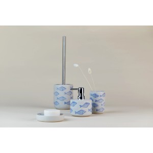 Wenko WC-Garnitur Aquamarin, beige Keramik mit handbemalten Fischen.