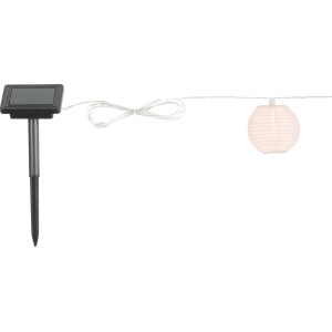 LED-Solar-Lichterkette Fombio mit weißem Lampion und Solarpanel für Garten und Balkon.