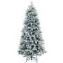 Großer künstlicher Weihnachtsbaum mit Kunstschnee und Tannenzapfen auf Metallständer, 180 cm hoch. Festliche Weihnachtsdekoration.