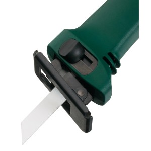 LUX Säbelsägeblatt Bi-Metall, fein, 100mm, 2er-Pack. Detailaufnahme der Sägeblattaufnahme.