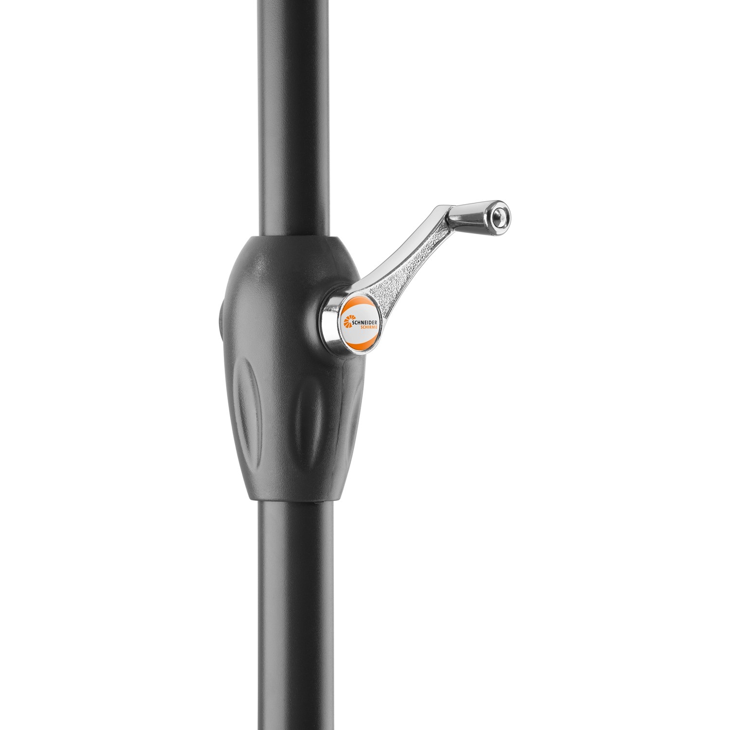 Detailaufnahme Kurbelmechanik Marktschirm, Stahlmast, Schneider Sonnenschirm.