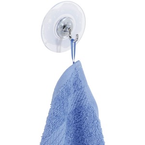 Wenko Saughaken Atero Chrom mit blauem Handtuch, Handtuchhalter für Bad und Küche.