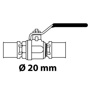 Kirchhoff MS-Kugelhahn 20 mm für MSVR Press Blank, Messing, mit schwarzem Griff.