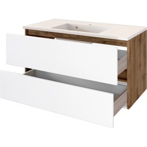 Held Möbel Einzelwaschtisch Bari 100 cm, weiß matt, mit zwei offenen Schubladen.