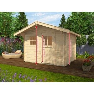 Weka Holz-Gartenhaus Belluno B Natur, 380x370 cm, mit Satteldach und Tür.