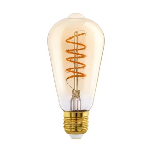Dimmbares Eglo E27 LED Leuchtmittel in Globeform mit warmweißem Licht und goldfarbenem Sockel.