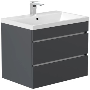 Posseik Badmöbel Fellini 70 in Grafit mit grifflosen Schubladen und Mineralgusswaschbecken.