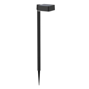 Eckige Philips Solar-Sockelleuchte Spiess Vynce, 1,5 W, 2700 K. Schwarze Wegeleuchte mit Erdspieß.