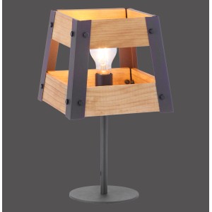 Just Light Tischleuchte Crate aus Holz und Metall, naturfarben, 1-flammig. Design-Tischlampe für Wohnräume.