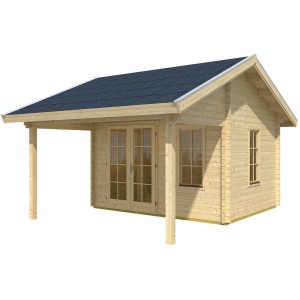 Skan Holz Gartenhaus Calgary mit Anbau, unbehandelt. Holz-Gartenhäuser für Freizeit und Garten.