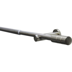Gardinia Gardinenstangen-Set Kreta, Edelstahl-Optik, ausziehbar von 190-340 cm, mit Zylinder-Endstücken.