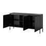 Schwarzes Selsey Bemmi Sideboard, 150 cm, mit offenen Türen, sechs Fächern und schwarzen Metallbeinen.