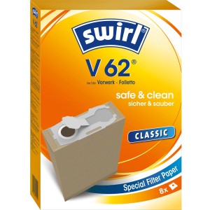 Swirl V 62 Staubsaugerbeutel Classic, 8 Stück, aus Spezialpapier.