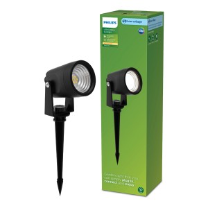 Schwarzer Philips Reuel LED-Gartenstrahler zur Erweiterung des GardenLink Systems.