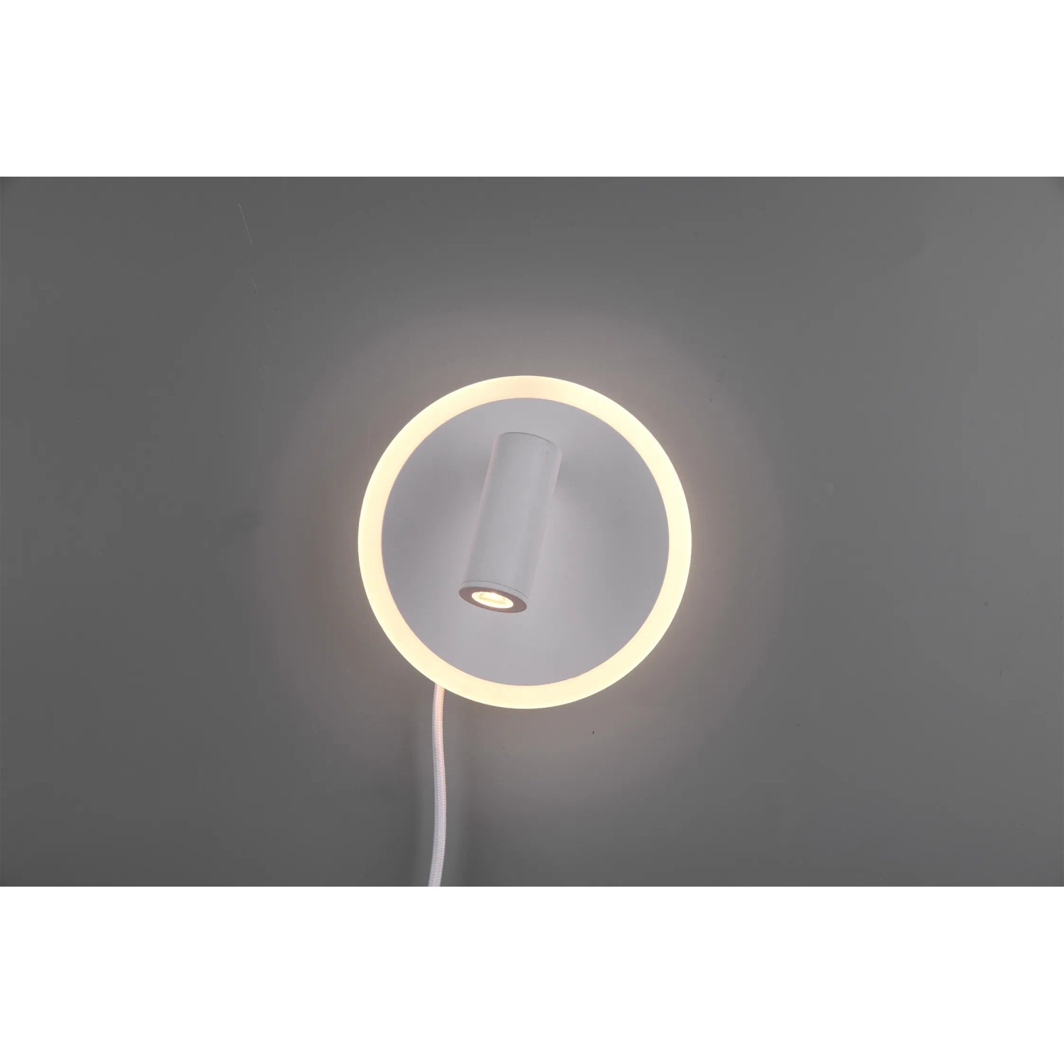 Weiße, dimmbare Trio LED-Wandleuchte Jordan mit Lesearm aus Metall. Moderne Wandlampe für Wohnraum und Schlafzimmer.