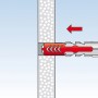 Illustration: Fischer Duopower Dübel 8x65 mit Schraube in Wand, Funktionsweise des Dübels.