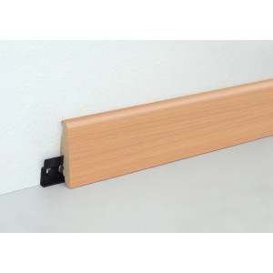 Sockelleiste Erftbuche, MDF foliert, mit Clip zur einfachen Montage an der Wand.