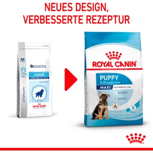 Royal Canin Maxi Puppy Trockenfutter, neues Design, verbesserte Rezeptur für Welpen großer Rassen.