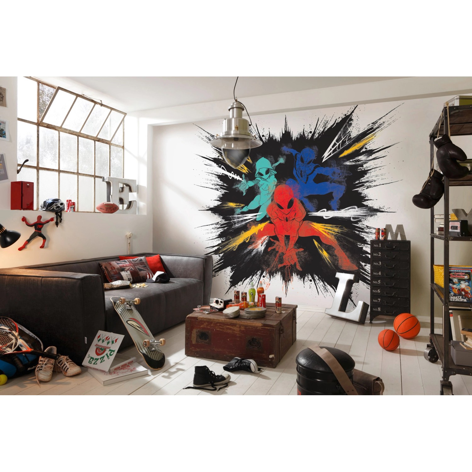 Komar Vliesfototapete Spider-Man Color Explosion im Kinderzimmer.