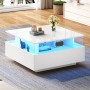 okwish Couchtisch mit LED 2 Schubladen Präsentationsbereich 70x70x41cm Weiß_2