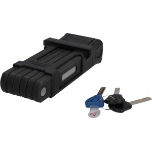 Fischer Faltschloss Protec Plus FK85, zusammengefaltet mit drei Schlüsseln.