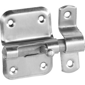 Grendelriegel, weiß pulverbeschichtet, 75x40mm, zur Sicherung von Möbeltüren.