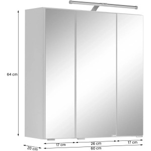 Held Möbel 3D-Spiegelschrank Molina, 60 cm, Graphitgrau mit LED-Leuchte. Badezimmerschrank für Badutensilien.