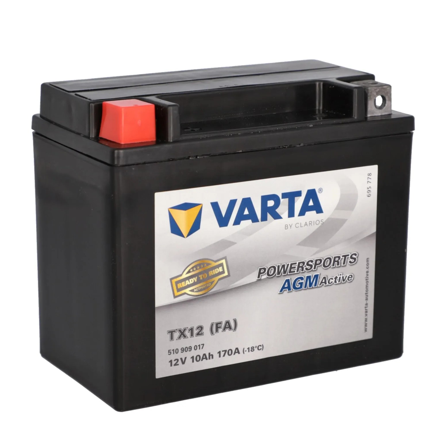 VARTA Motorcycle Battery 11 Ah / 210 A Powersports Active AGM - Long Life, Pre-Charged, Maintenance-Free, Suitable for Motorcycles, Scooters, Quads, Jet Skis and Snowmobiles, Black