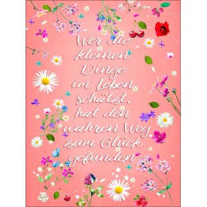 Dekopanel mit Spruch und Blumenmotiv, 40x30 cm. Wandbild mit inspirierendem Zitat auf rosa Grund.