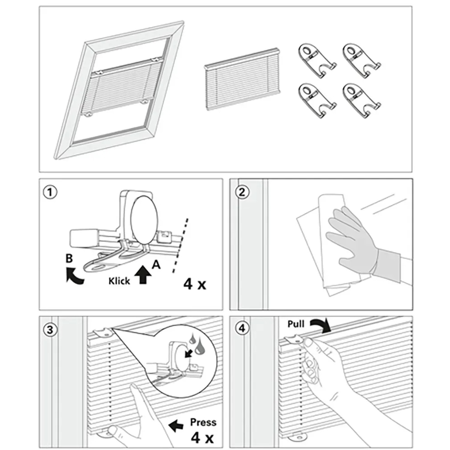 Montageanleitung: Gardinia Dachfenster-Plissee, 36,3x80 cm, weiße Ausführung mit Saugnäpfen.